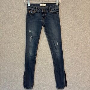 Abercrombie Kids Girls 14 Distressed Jeans Dark Wash Ankle Zipper Skinny Stretch